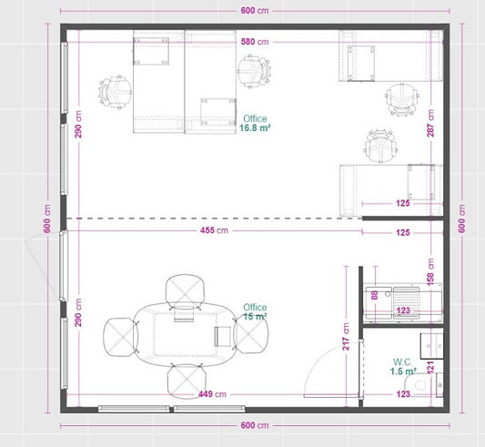 Conteneur social de bureau 6 × 6 m -36 m² avec WC et kitchenette - Image 11