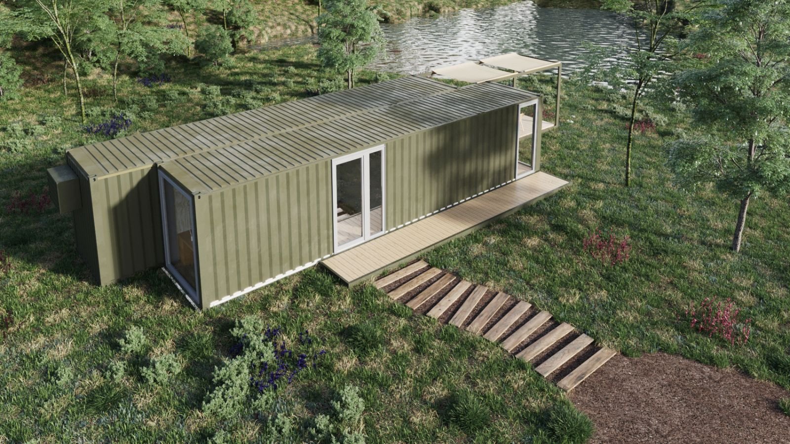 Maison en container d’expédition de 40 pieds de long